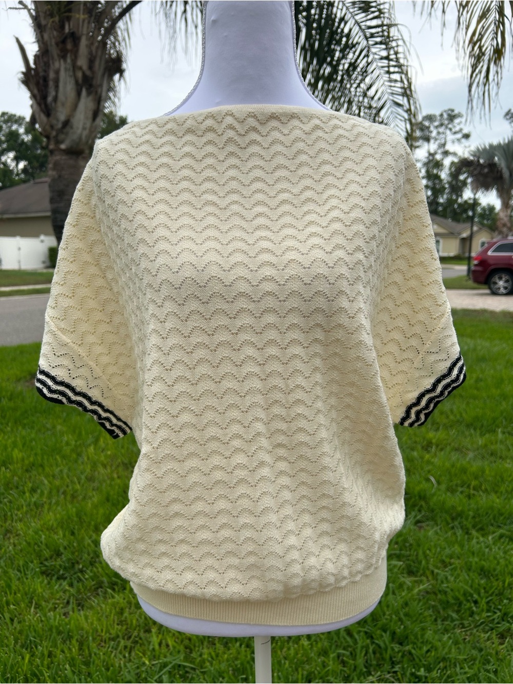 NWT🌷EXPRESS Cotton Textured Open Stitch Short Sleeve Dolman Sweater